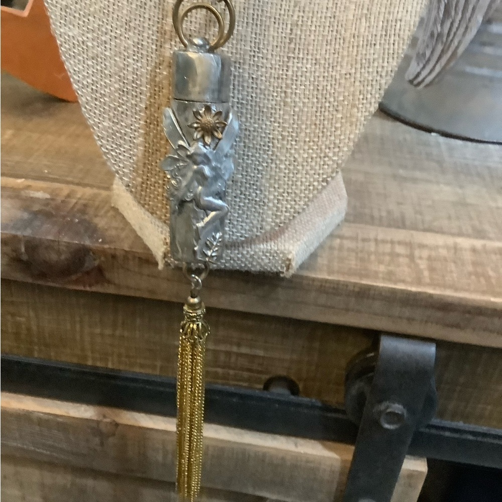 …

Gold Silver Fairy Art Vial Pendant Tassel Necklace Mixed Media